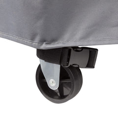 Cuisinart buckle strap clipped around wheel to prevent wind lift
