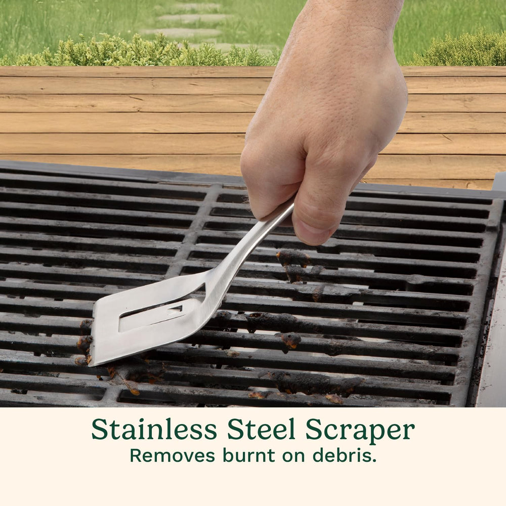 Cuisinart cleaner in use on hot grill grates for faster post-cook cleanup