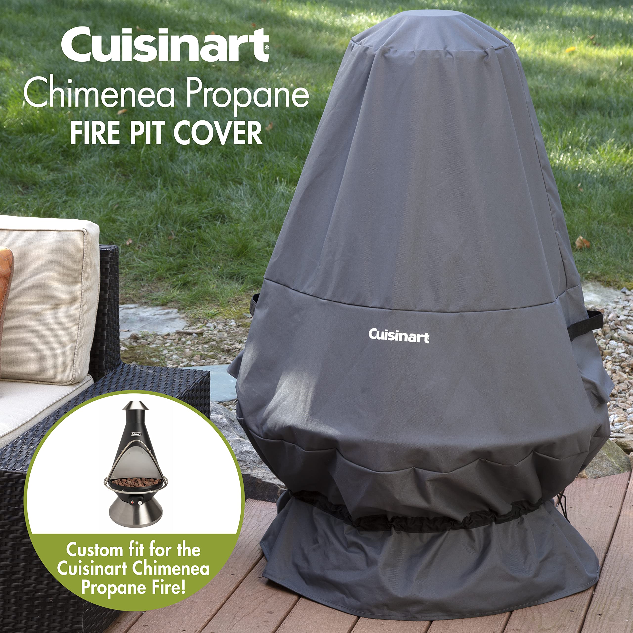 Cuisinart cover fitted on Chimenea, secures with drawstring for wind protection