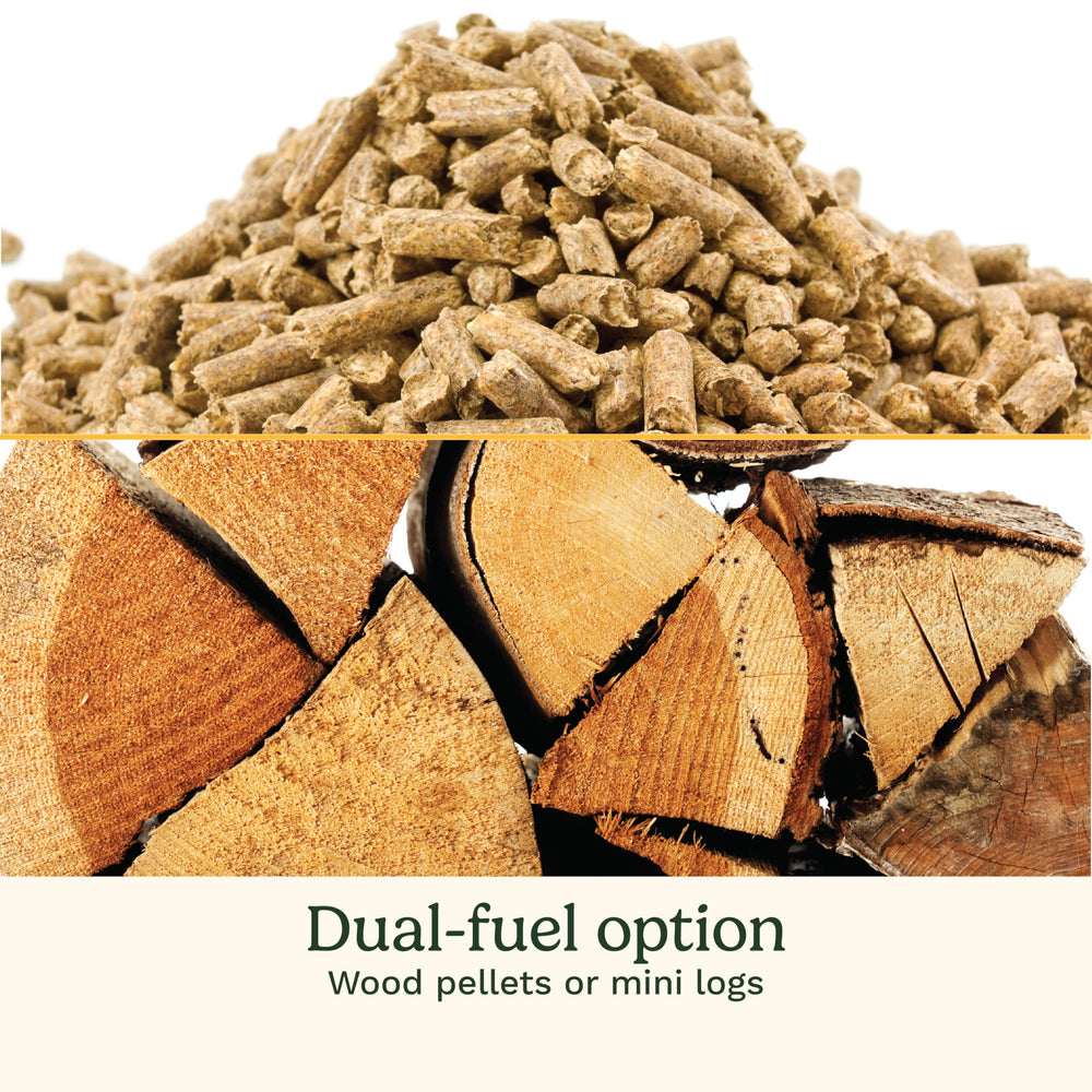 Cuisinart burning a mini log to show higher initial heat and cozy ambiance benefit