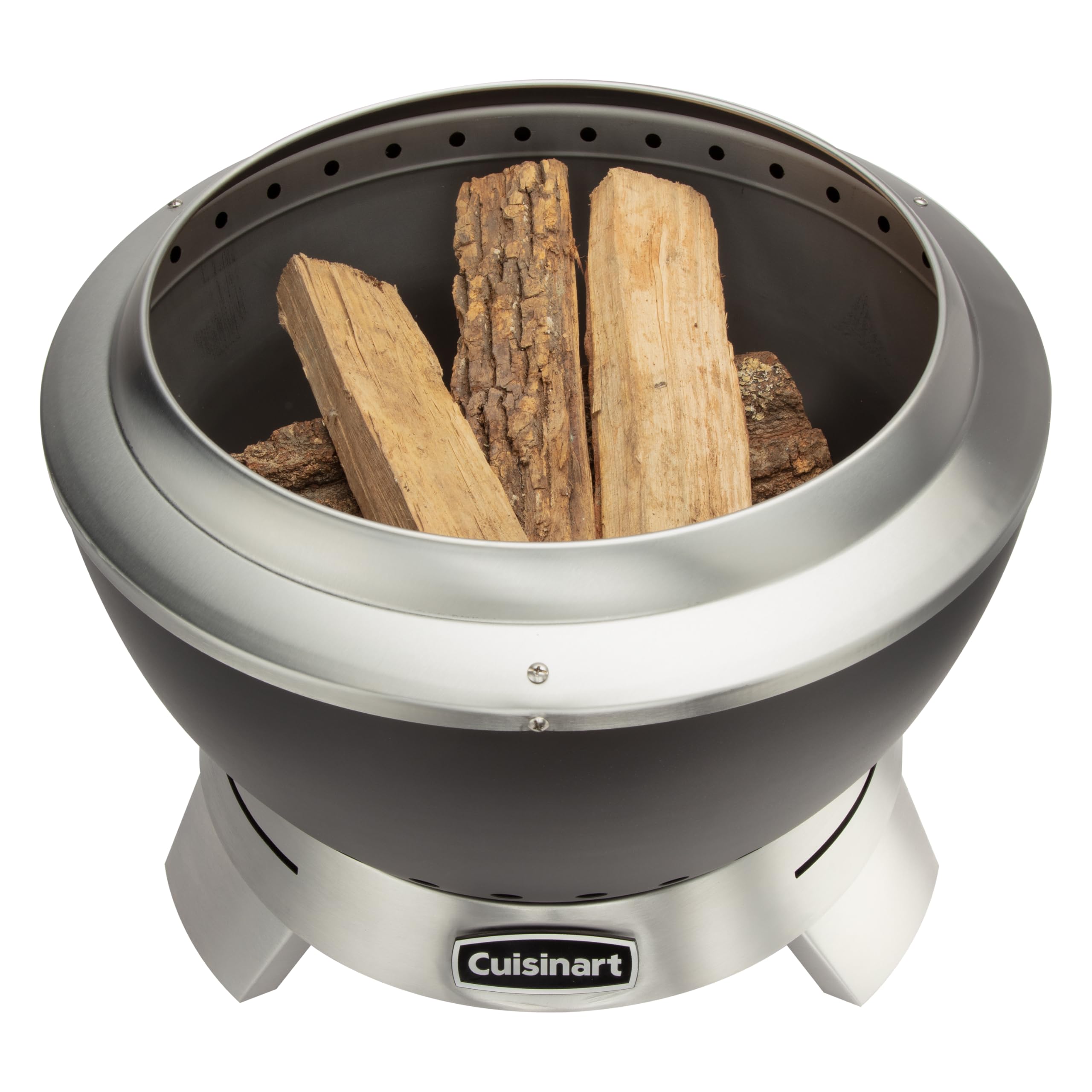 Cuisinart next to a 14-inch log showing fit and correct fuel size
