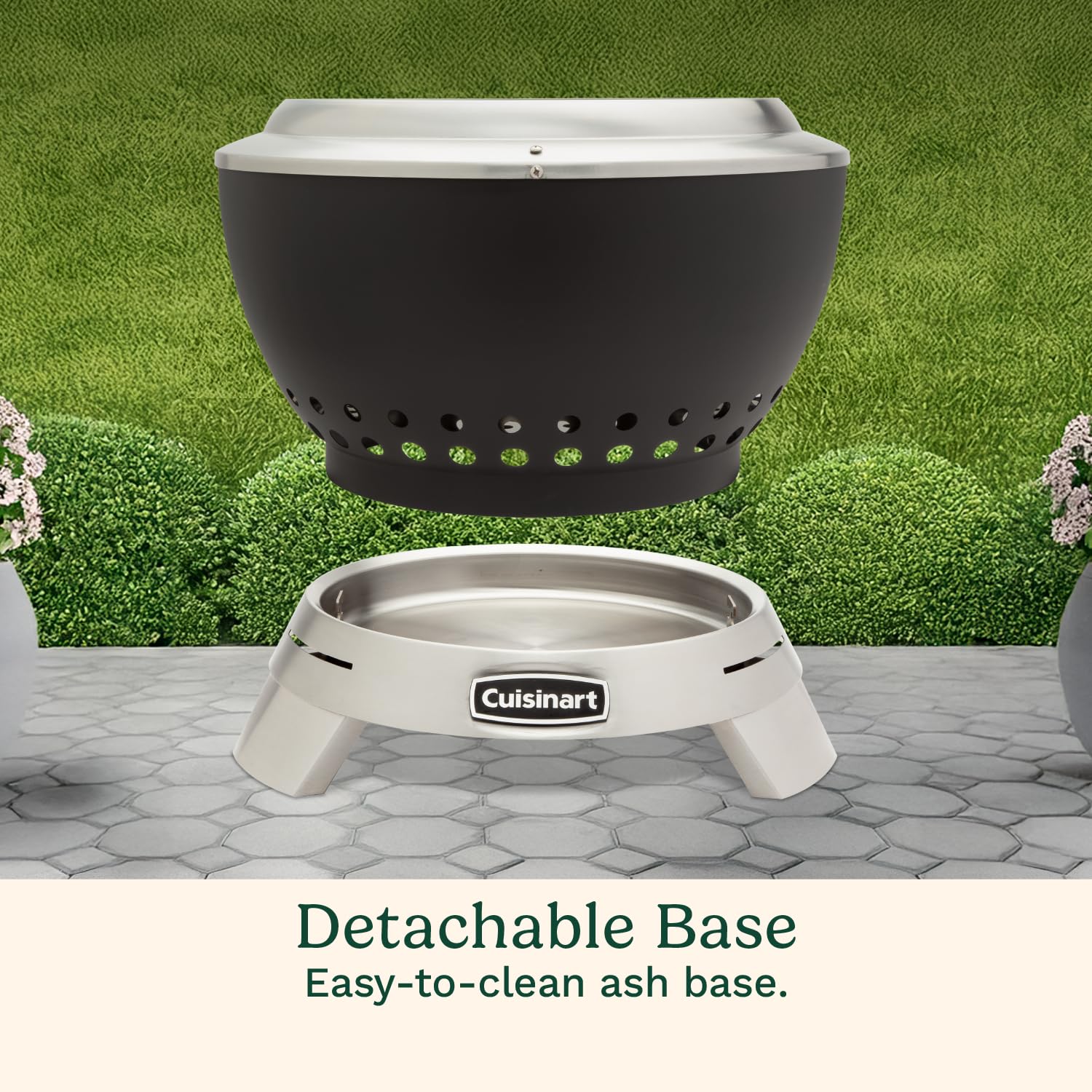 Cuisinart side view highlighting handle and elevating legs for portability