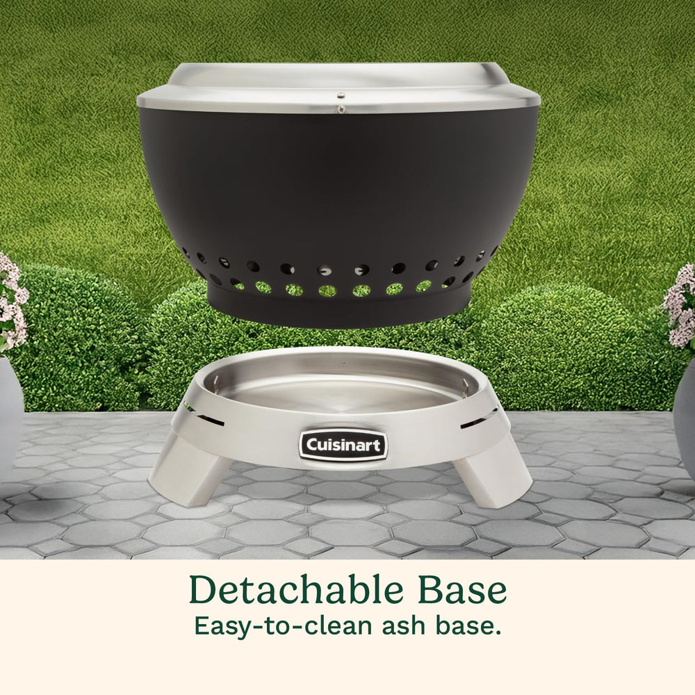 Cuisinart side view highlighting handle and elevating legs for portability