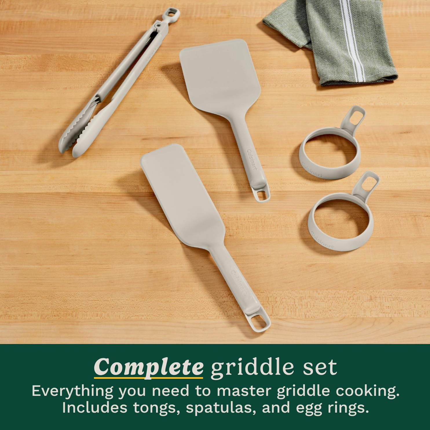 Cuisinart close-up of nylon spatula edge sliding under pancake without scratching