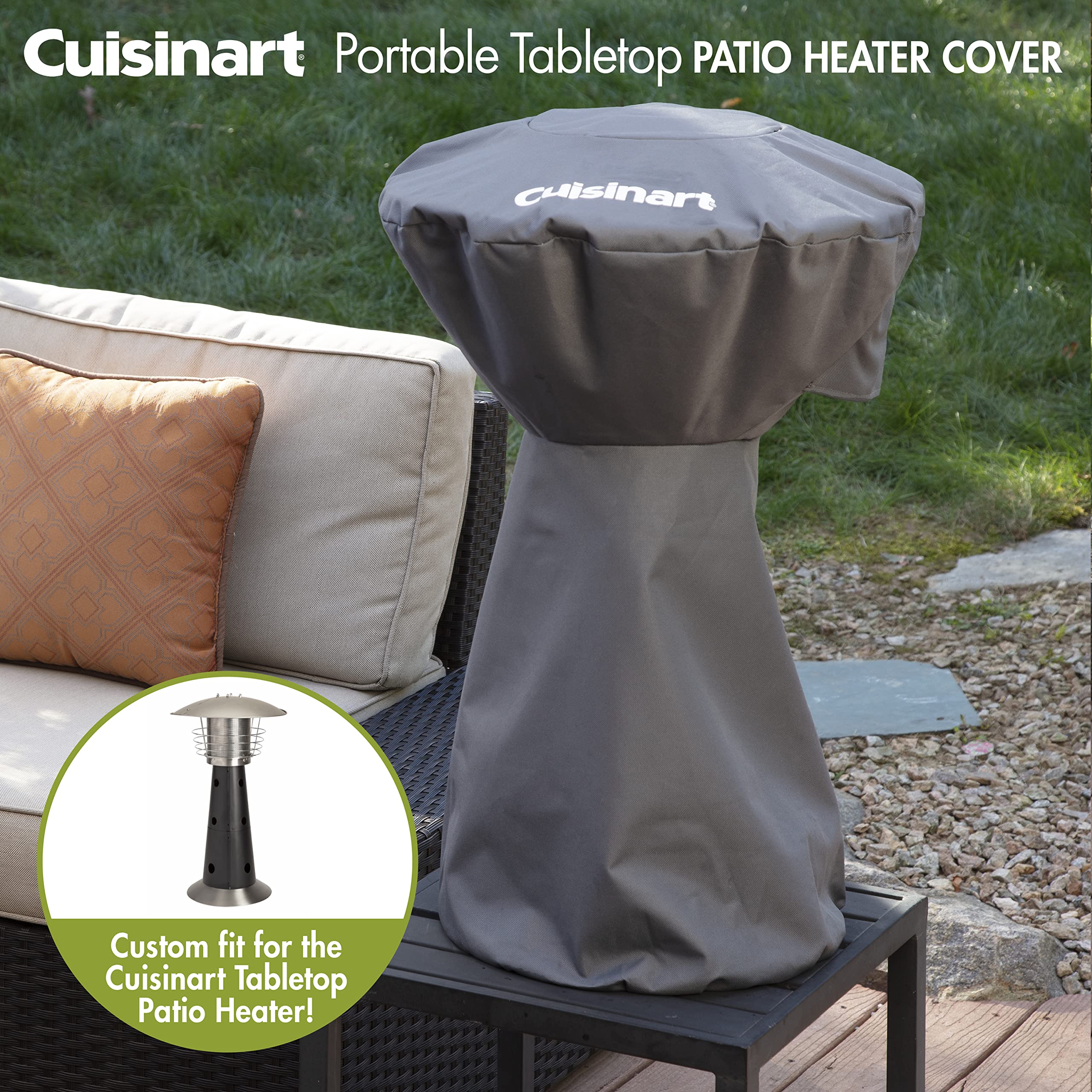 Cuisinart cover on patio heater in outdoor setting protecting from elements