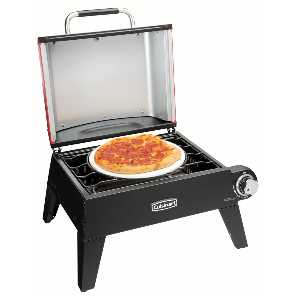 Cuisinart stainless steel burner and flame detail showing 15,000 BTU power for rapid preheat