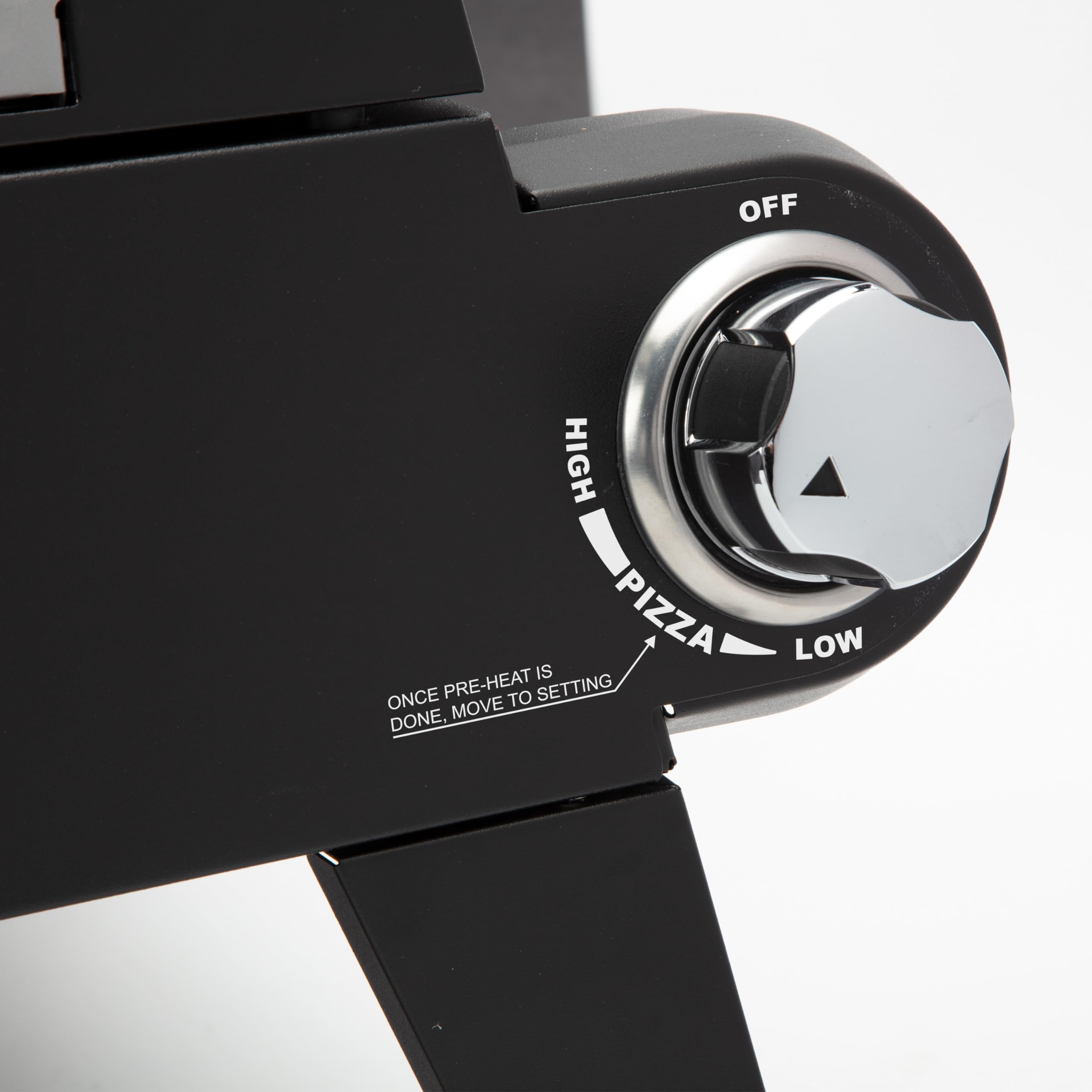 Cuisinart dual-hinged front door in action for easy pizza insertion and minimal heat loss