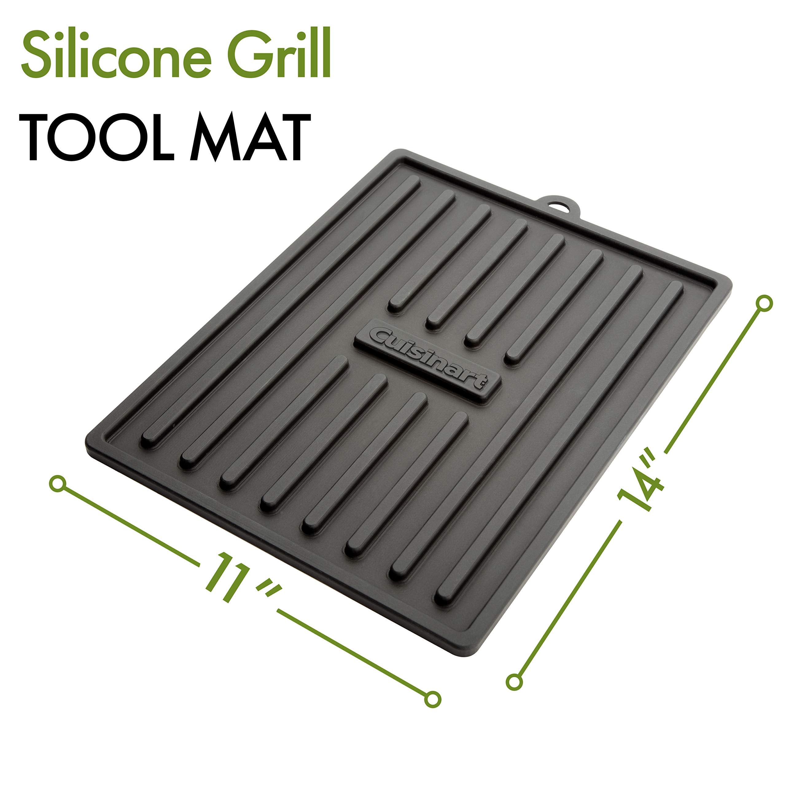 Cuisinart mat holding spatula and tongs keeps tools clean and handy