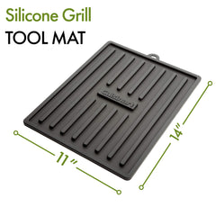 Cuisinart mat holding spatula and tongs keeps tools clean and handy