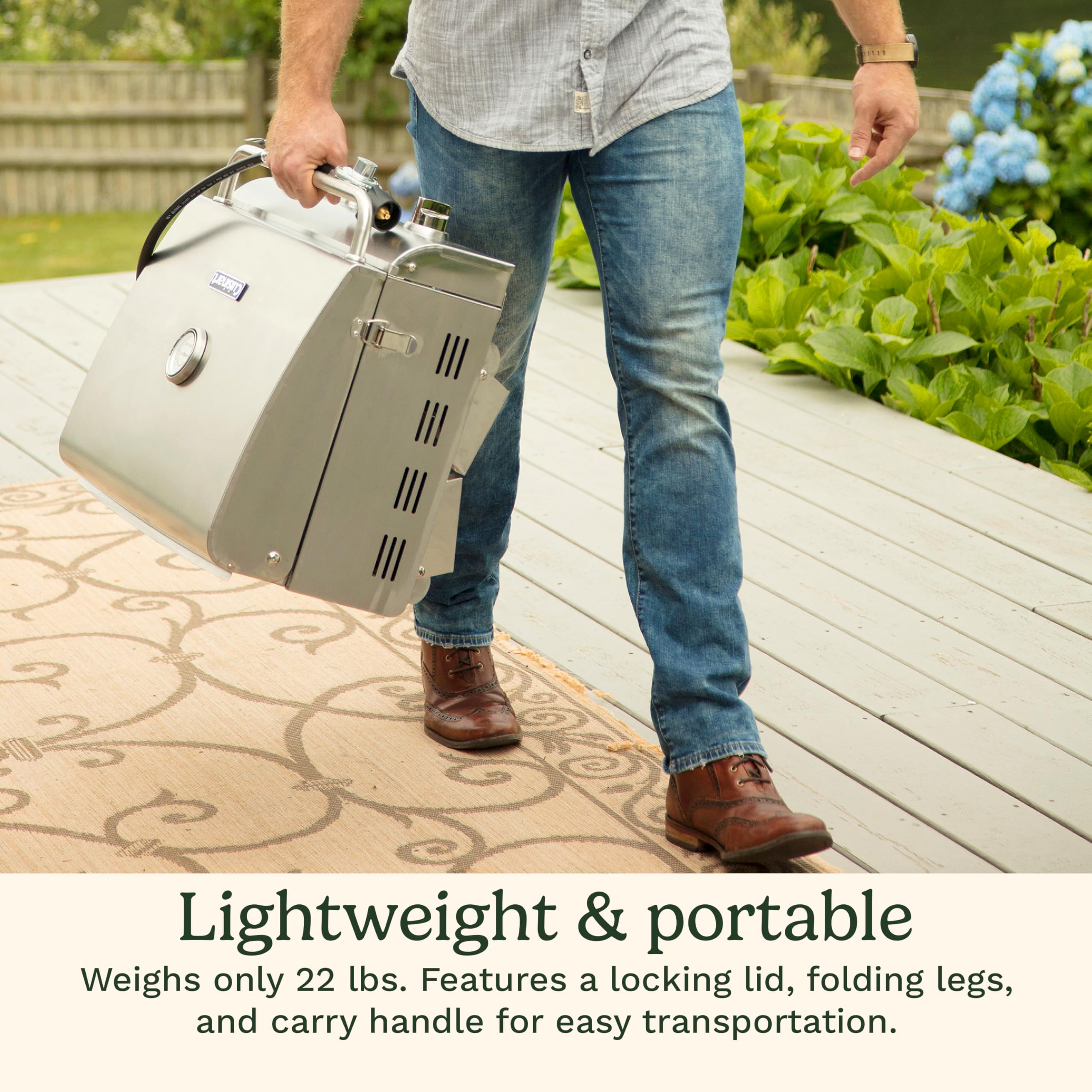 Cuisinart folding legs and carry handle for lightweight, easy transport