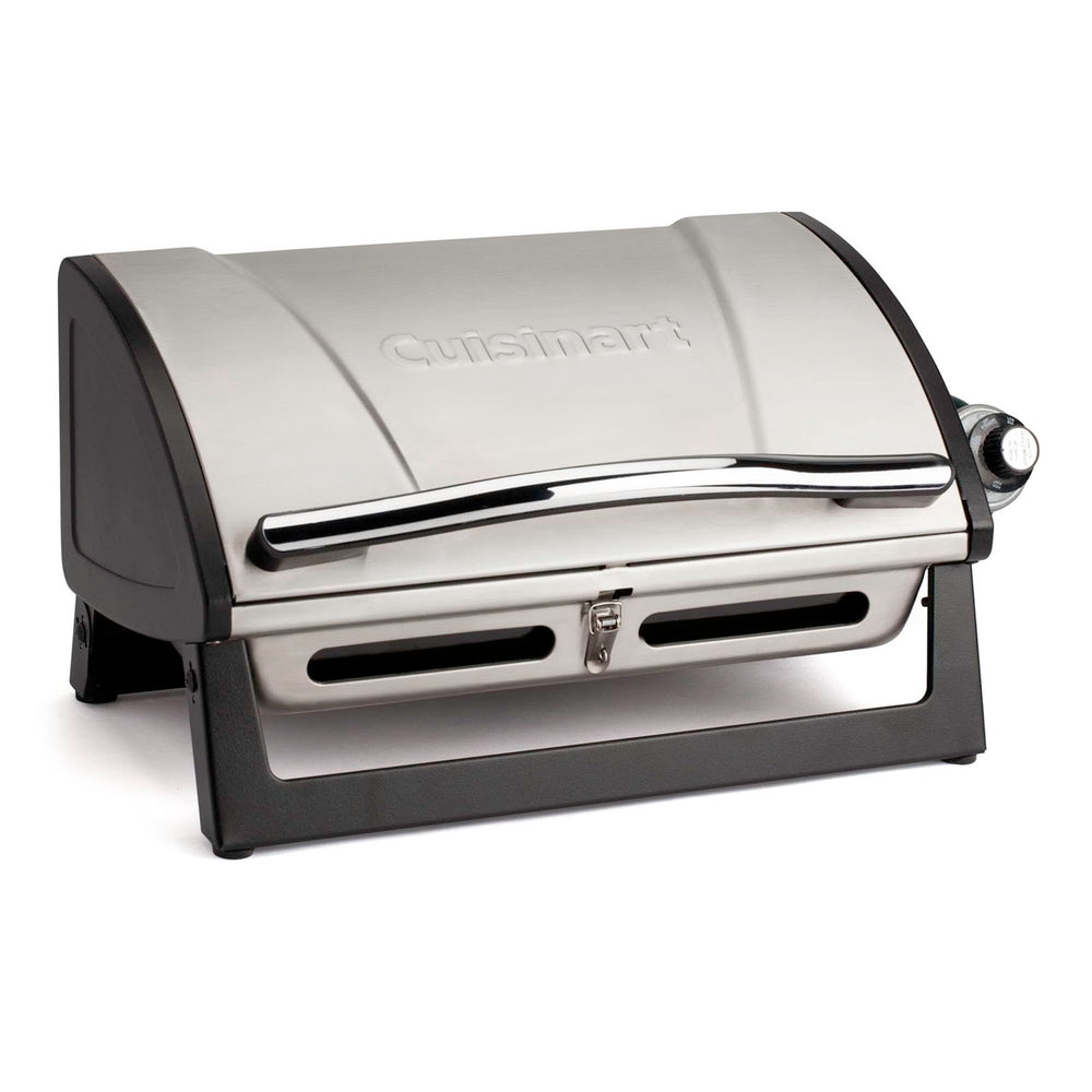 Cuisinart front view of compact grill showing sleek housing and portability benefit