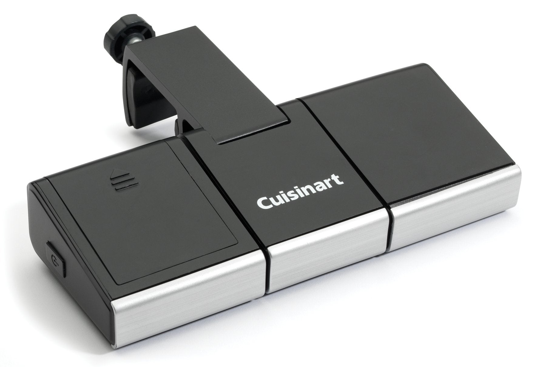 Cuisinart front view of Grilluminate clamped to grill handle provides even cooking light