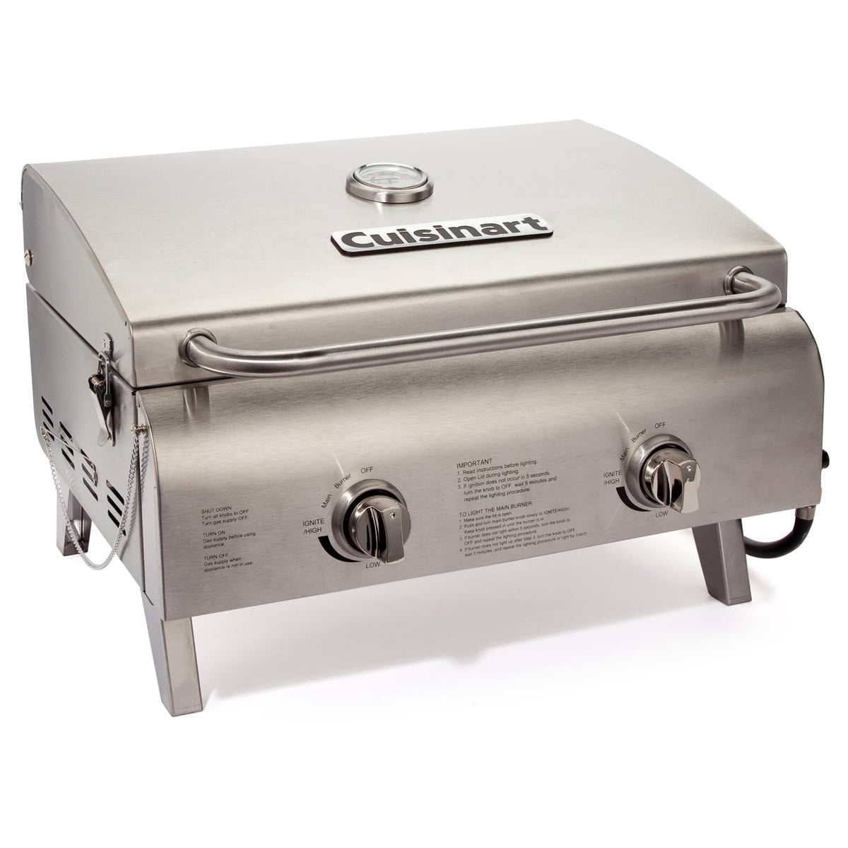 Cuisinart front view of portable grill showing compact design and performance