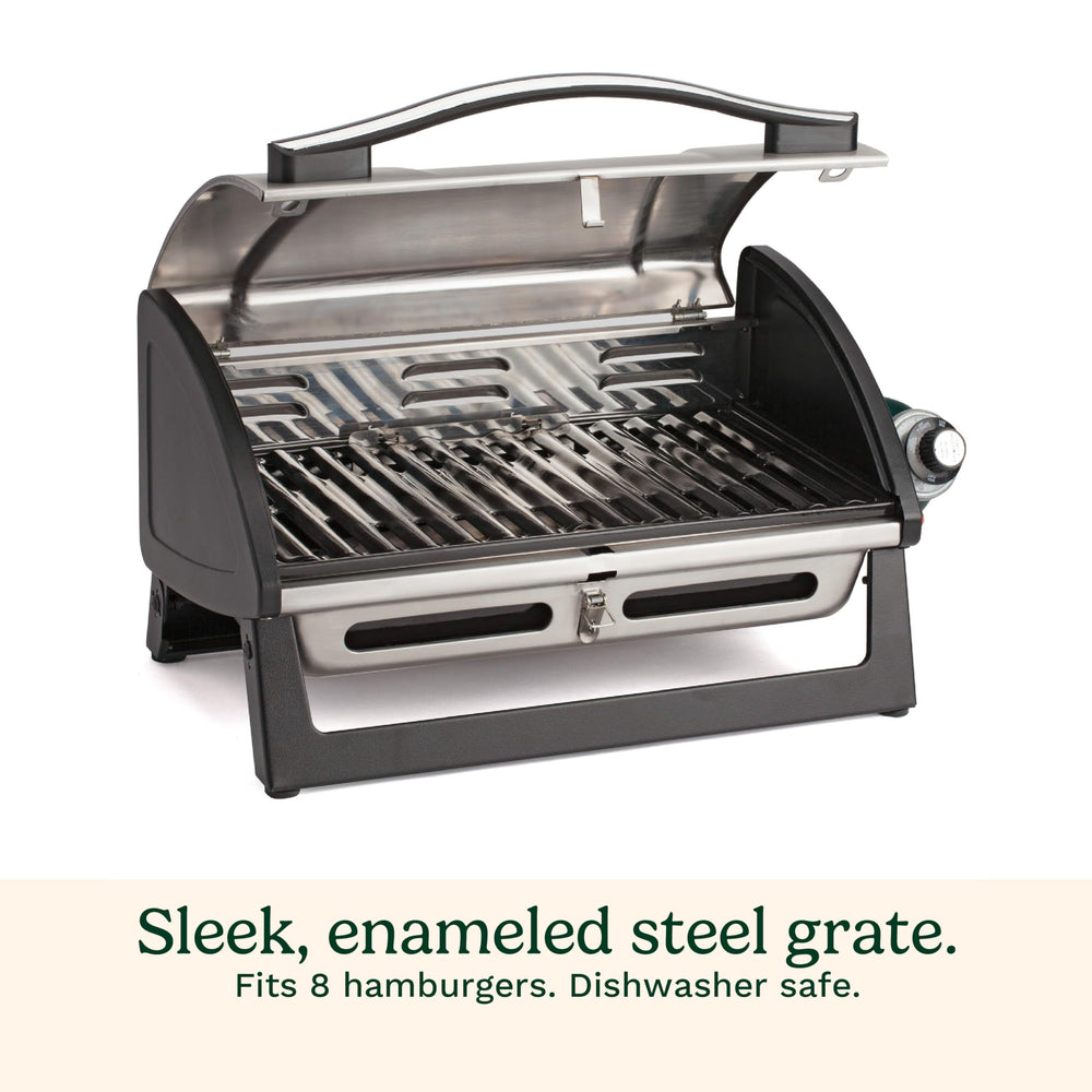 Cuisinart grill in use at campsite showing fast heat and outdoor convenience