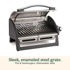 Cuisinart grill in use at campsite showing fast heat and outdoor convenience