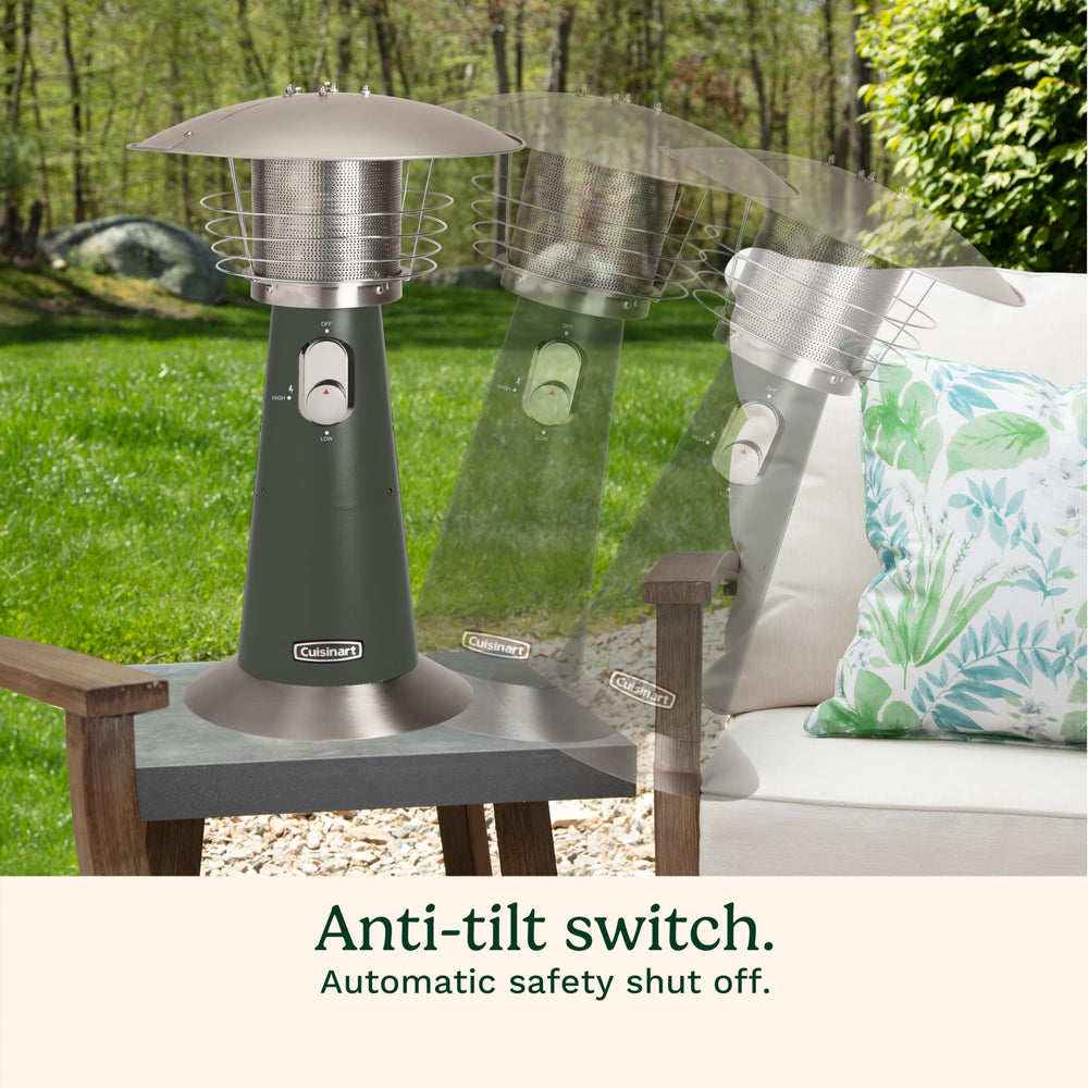 Cuisinart heater on patio with people enjoying warmth and social comfort benefit