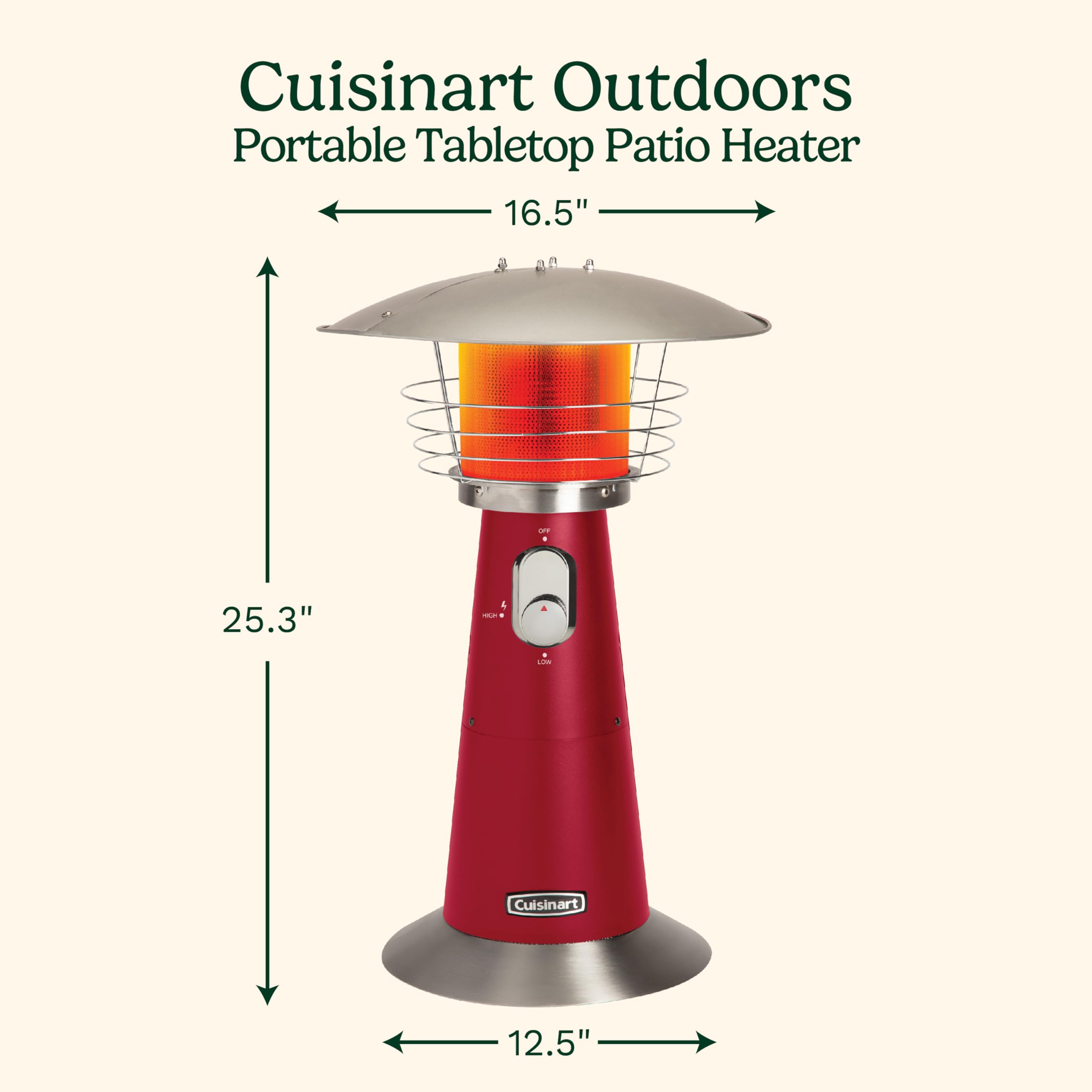 Cuisinart reflector top plate detail spreading heat evenly for better outdoor comfort
