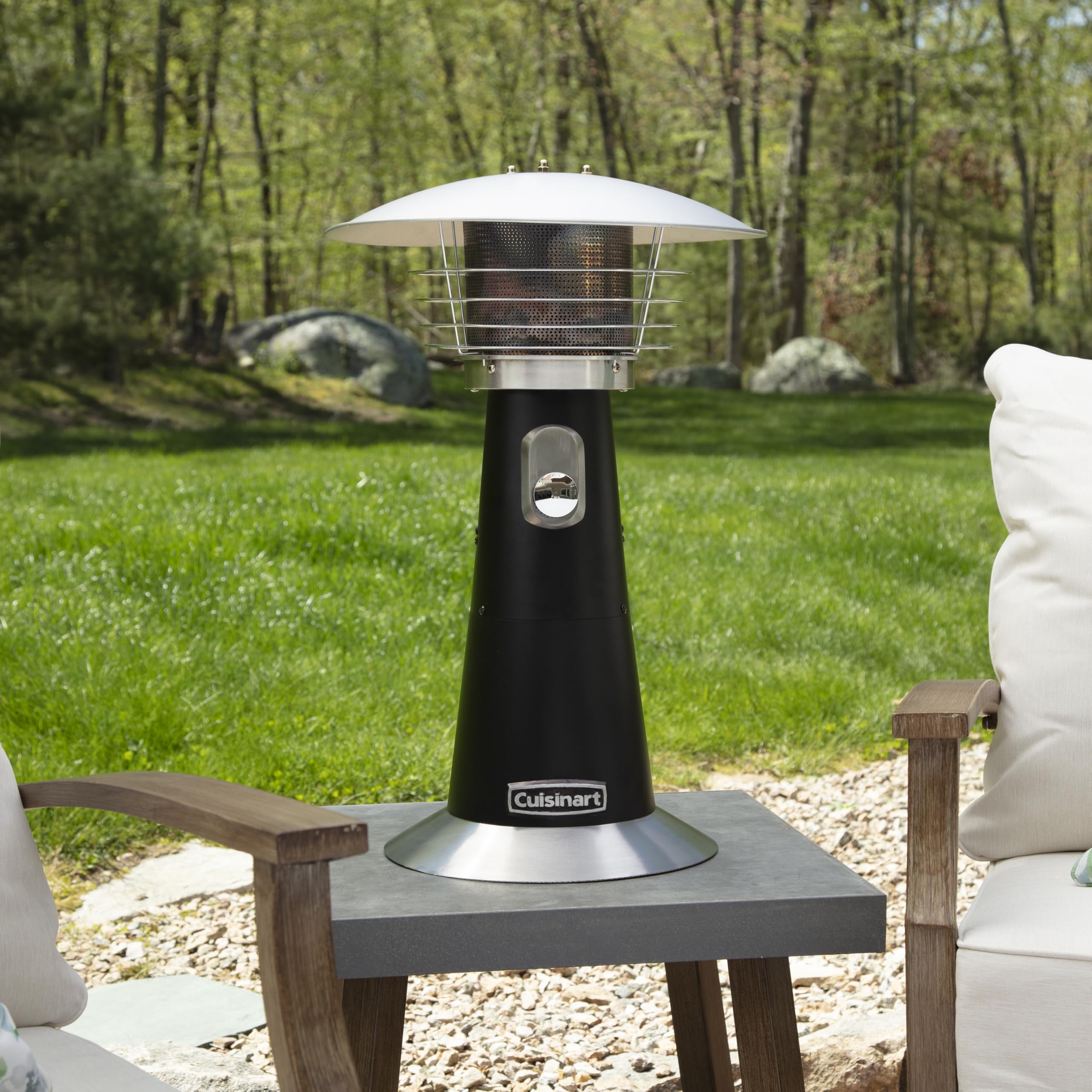 Cuisinart heater folded for storage showing easy transport and compact storage benefit