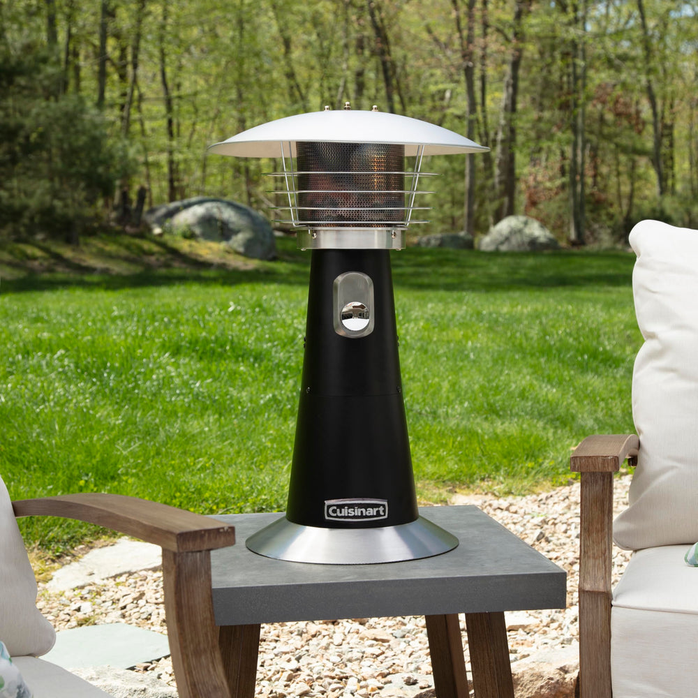 Cuisinart heater folded for storage showing easy transport and compact storage benefit