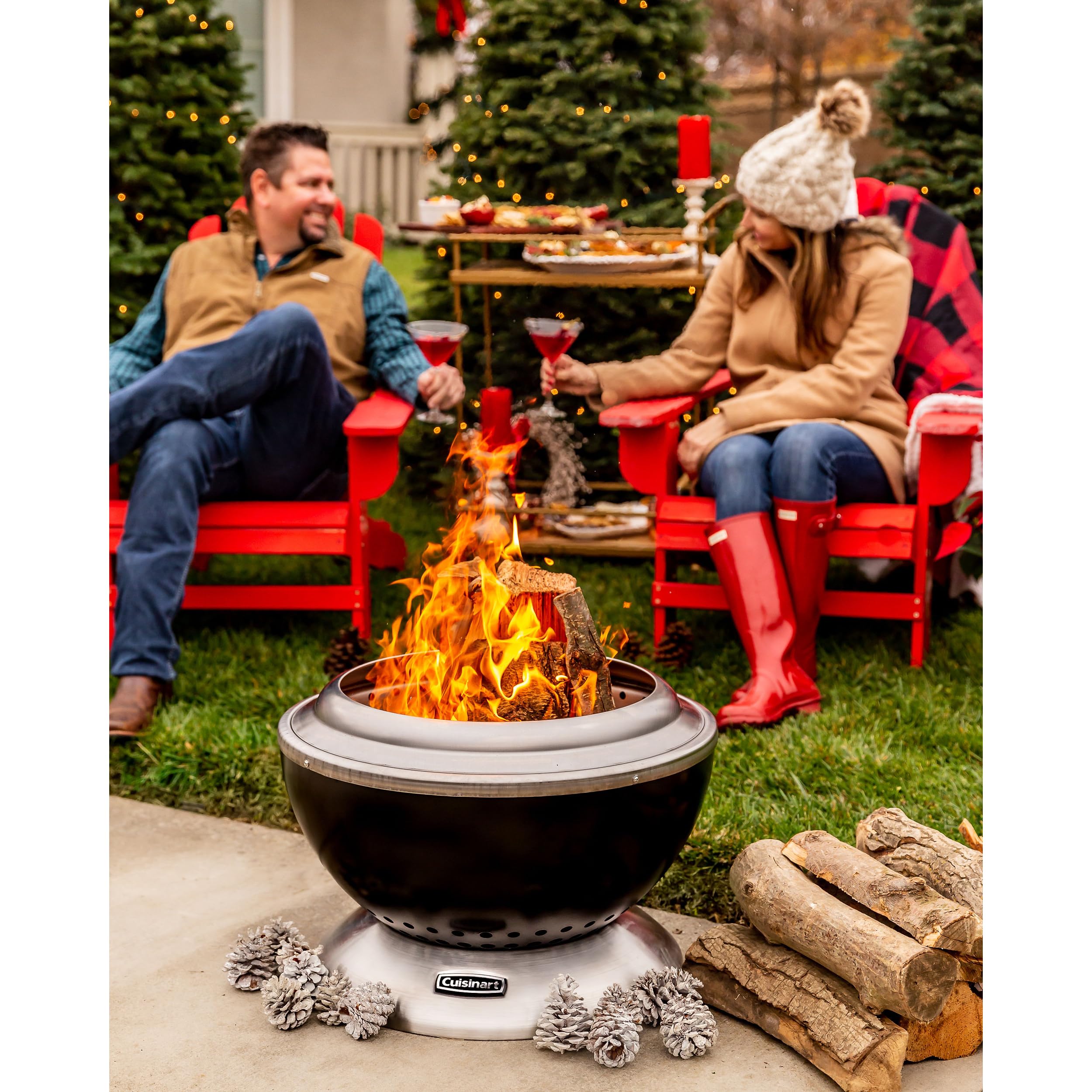 Cuisinart evening patio with people around fire pit showing cozy ambiance