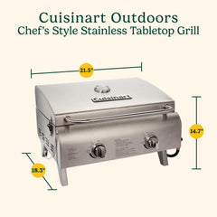 Cuisinart open grill revealing 275 square inches cooking surface for family meals