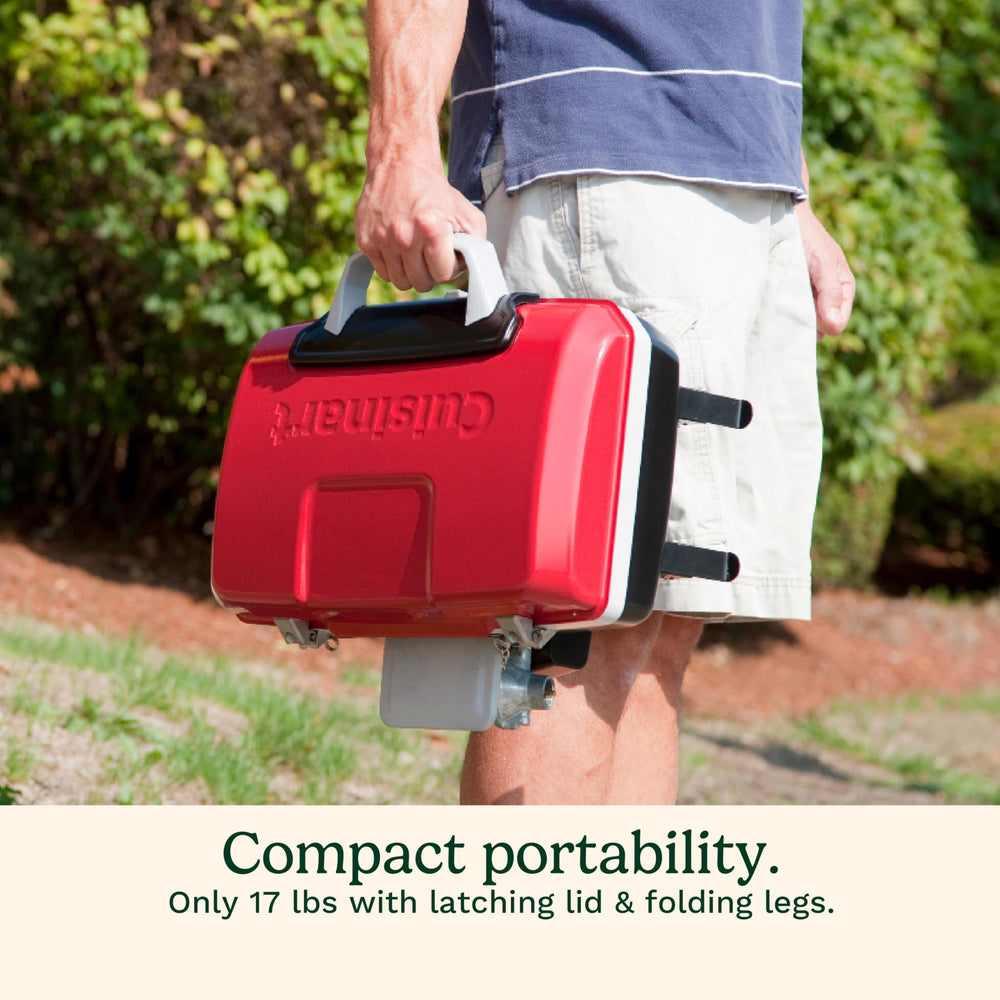 Carry handle and lid latch of Cuisinart Petite Gourmet illustrating secure transport