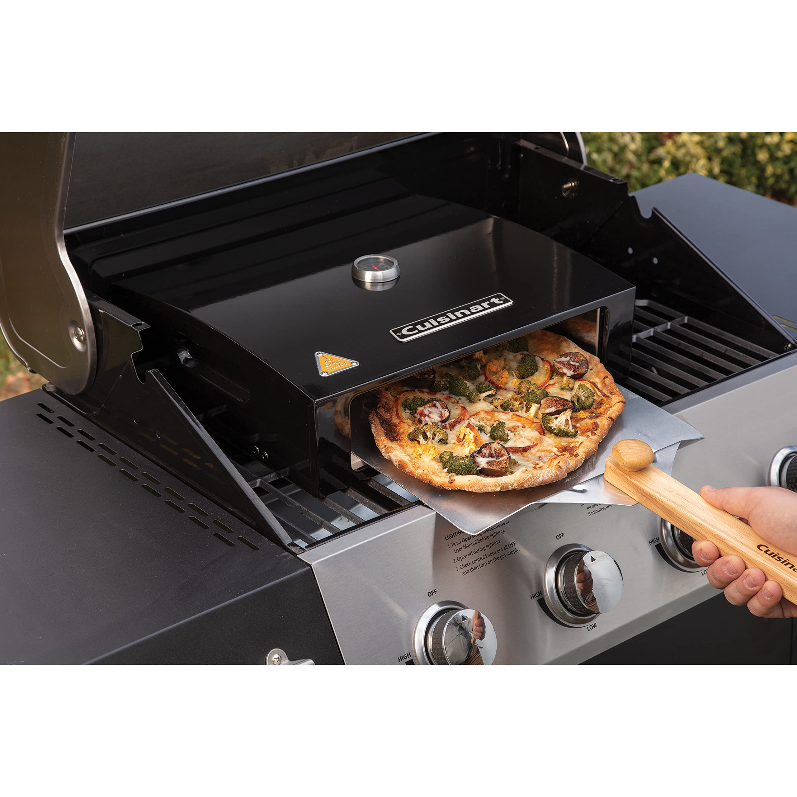 Cuisinart pizza baking inside oven on stone, quick high-temperature cook results