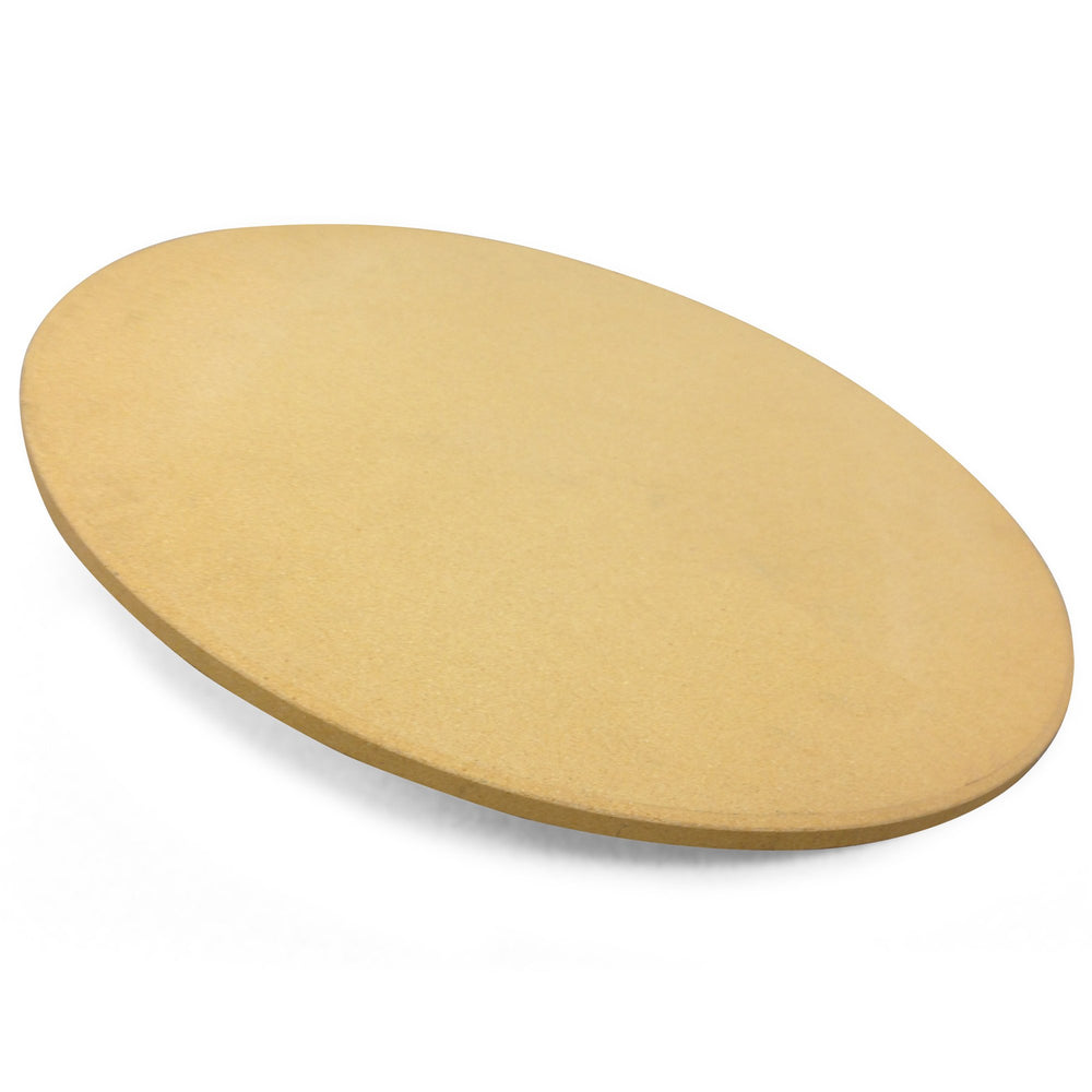 Cuisinart pizza stone front view showing full 13-inch cooking surface and stable rim for even cooking