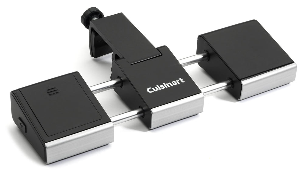Cuisinart side profile with extending wings spread to widen grill surface lighting