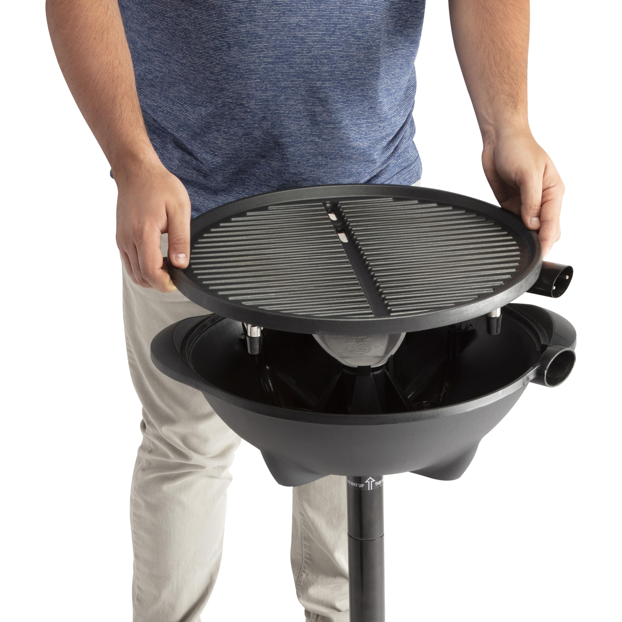 Cuisinart beside a dinner plate to show compact 240 sq. in. cooking scale