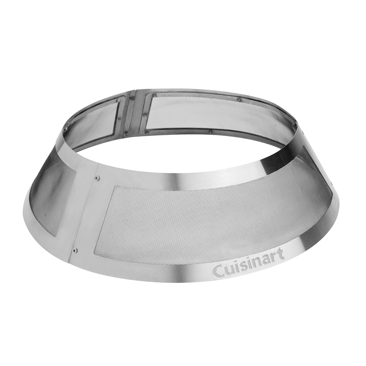 Cuisinart spark guard front view showing full stainless-steel coverage and protection