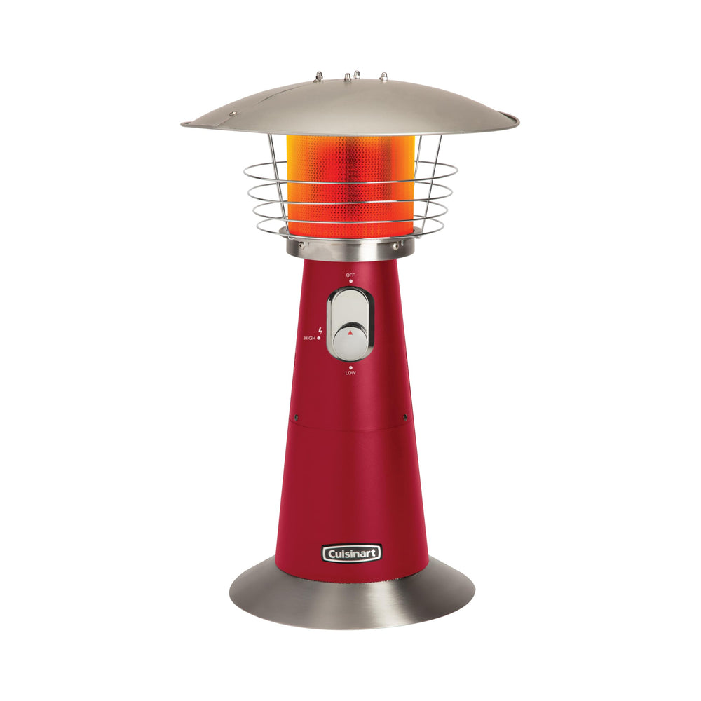 Cuisinart tabletop heater front view showing compact design and red finish for stylish warmth