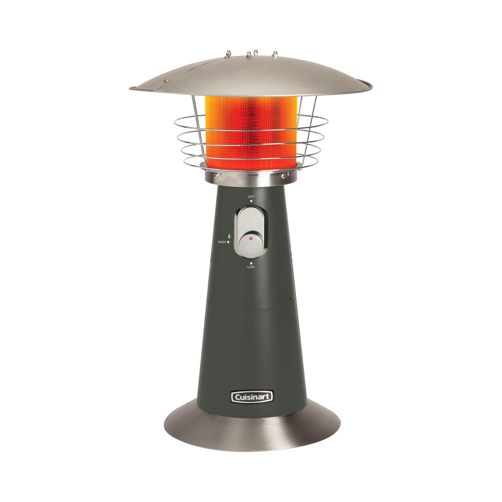 Cuisinart tabletop heater front view showing sleek design and portability benefit