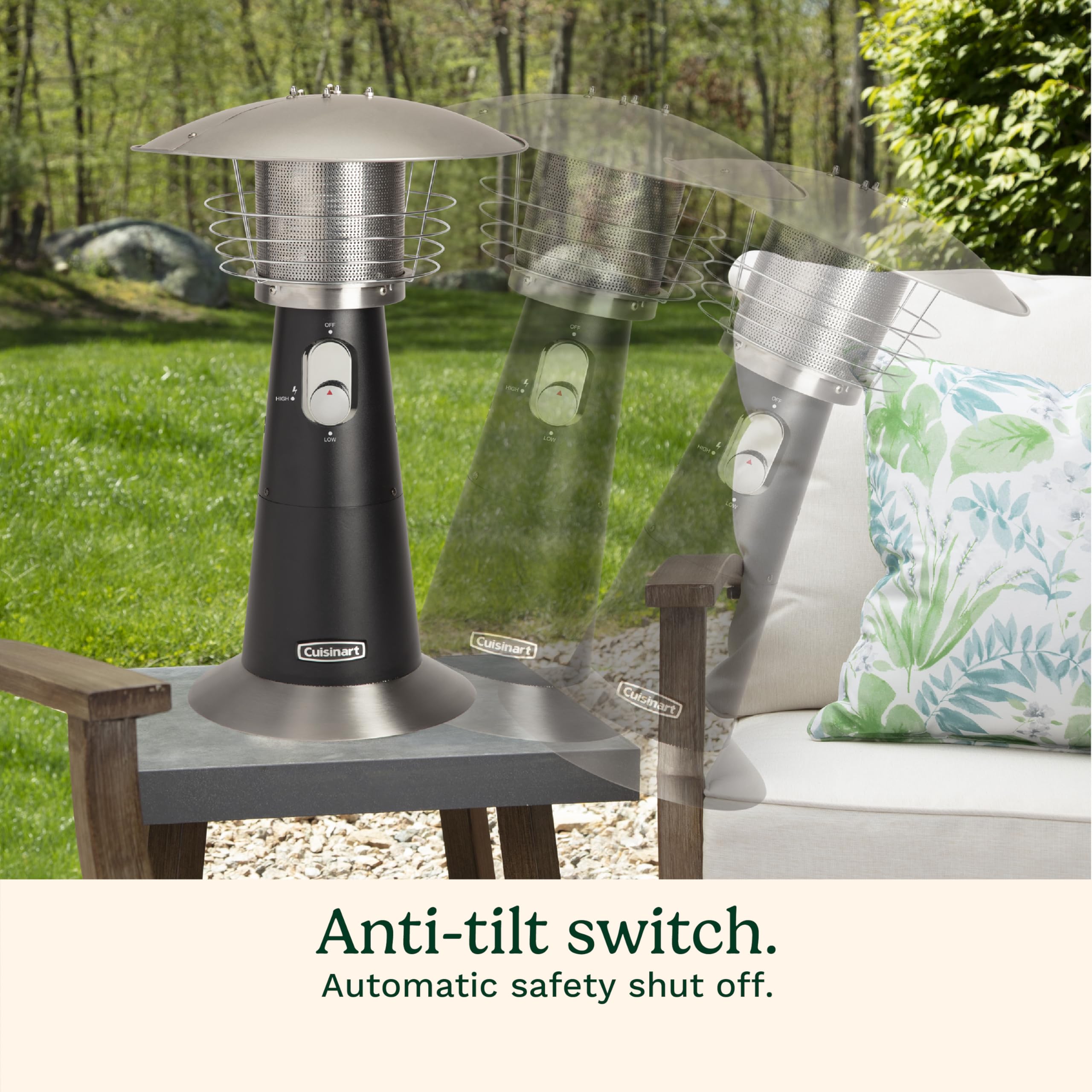 Cuisinart tabletop heater on patio warming diners and enhancing outdoor comfort