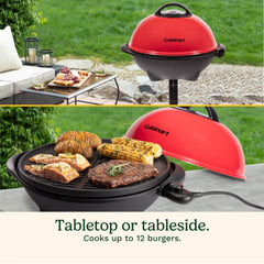 Cuisinart placed on kitchen table for indoor tabletop grilling versatility