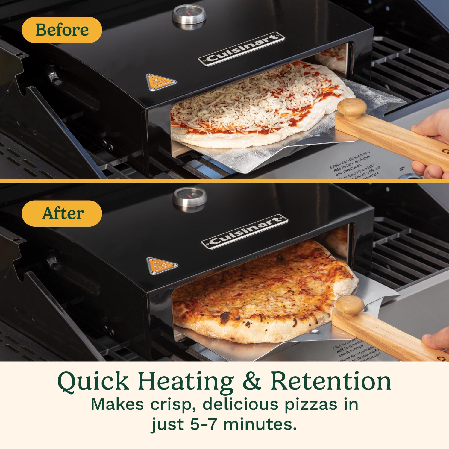 Cuisinart integrated thermometer showing temperature, precise heat control benefit