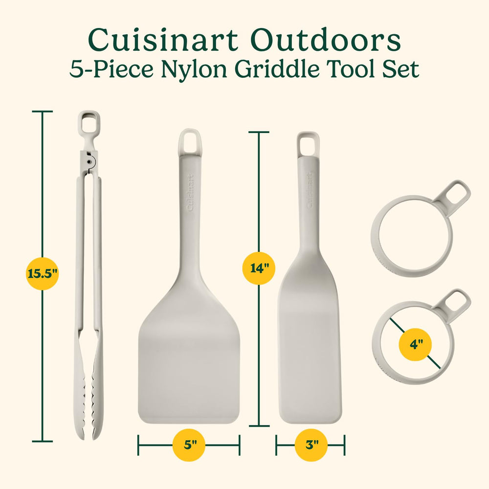 Cuisinart tools arranged on electric griddle preparing burgers and pancakes efficiently