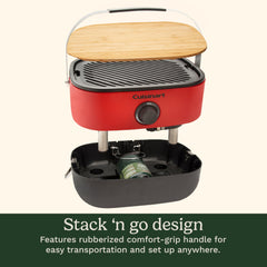 Cuisinart Venture base with stored 1 lb propane tank for secure transport