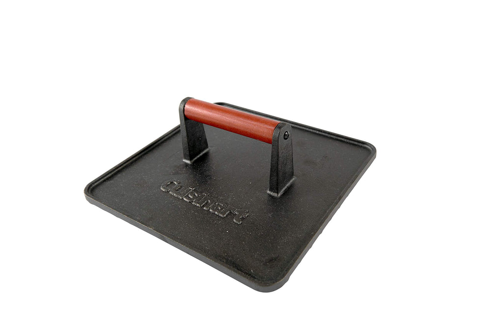 Cuisinart XL press front view showing heavy cast iron and wide surface for even searing