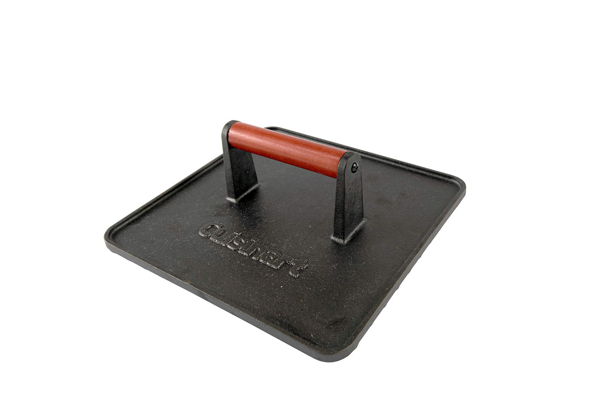 Cuisinart XL press front view showing heavy cast iron and wide surface for even searing