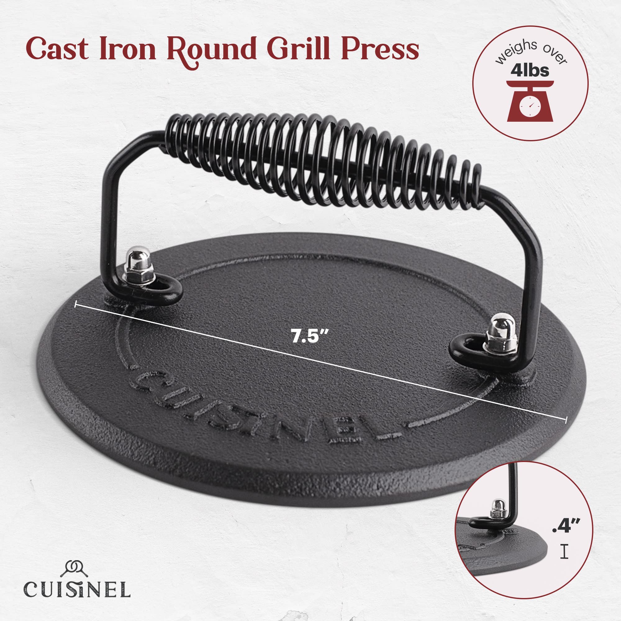 Cuisinel flat-bottom press closeup with screw-free surface for easy cleaning