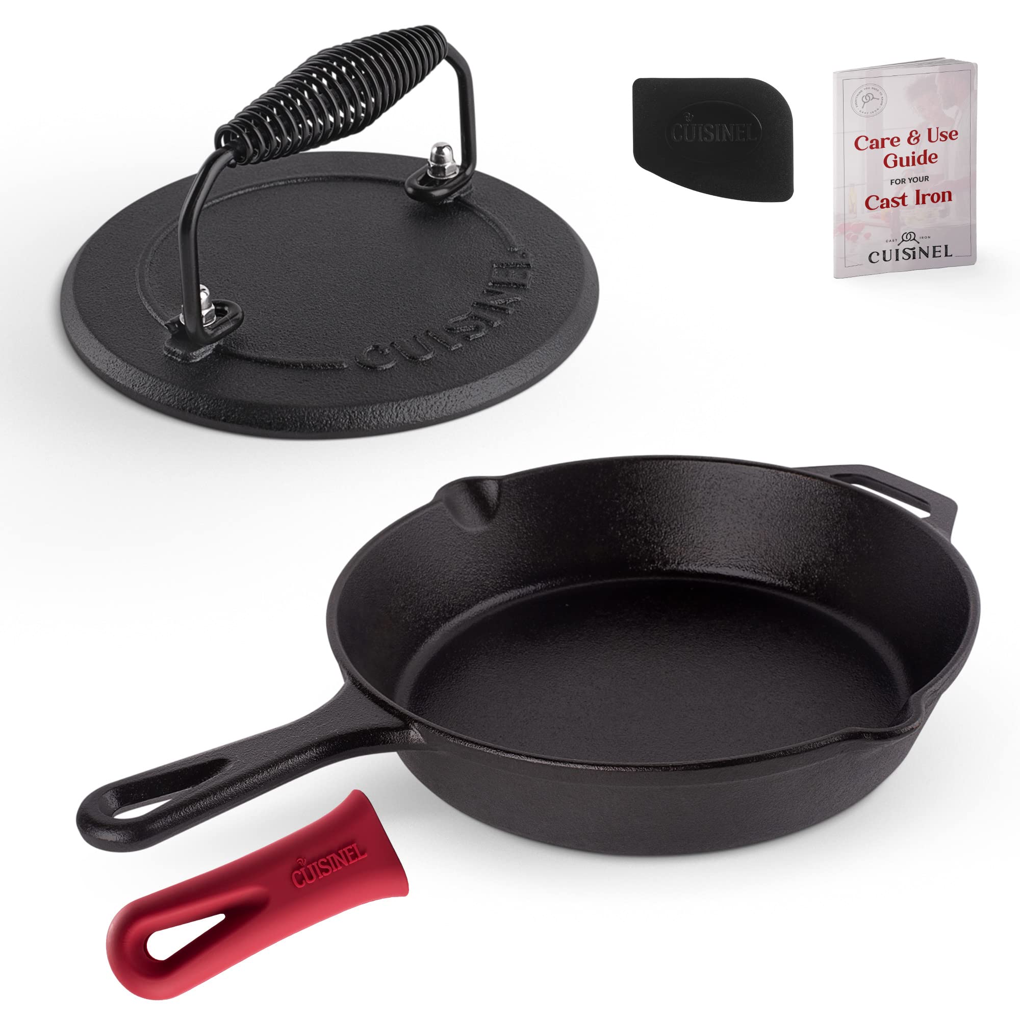 Cuisinel skillet next to common kitchen items showing true size and scale