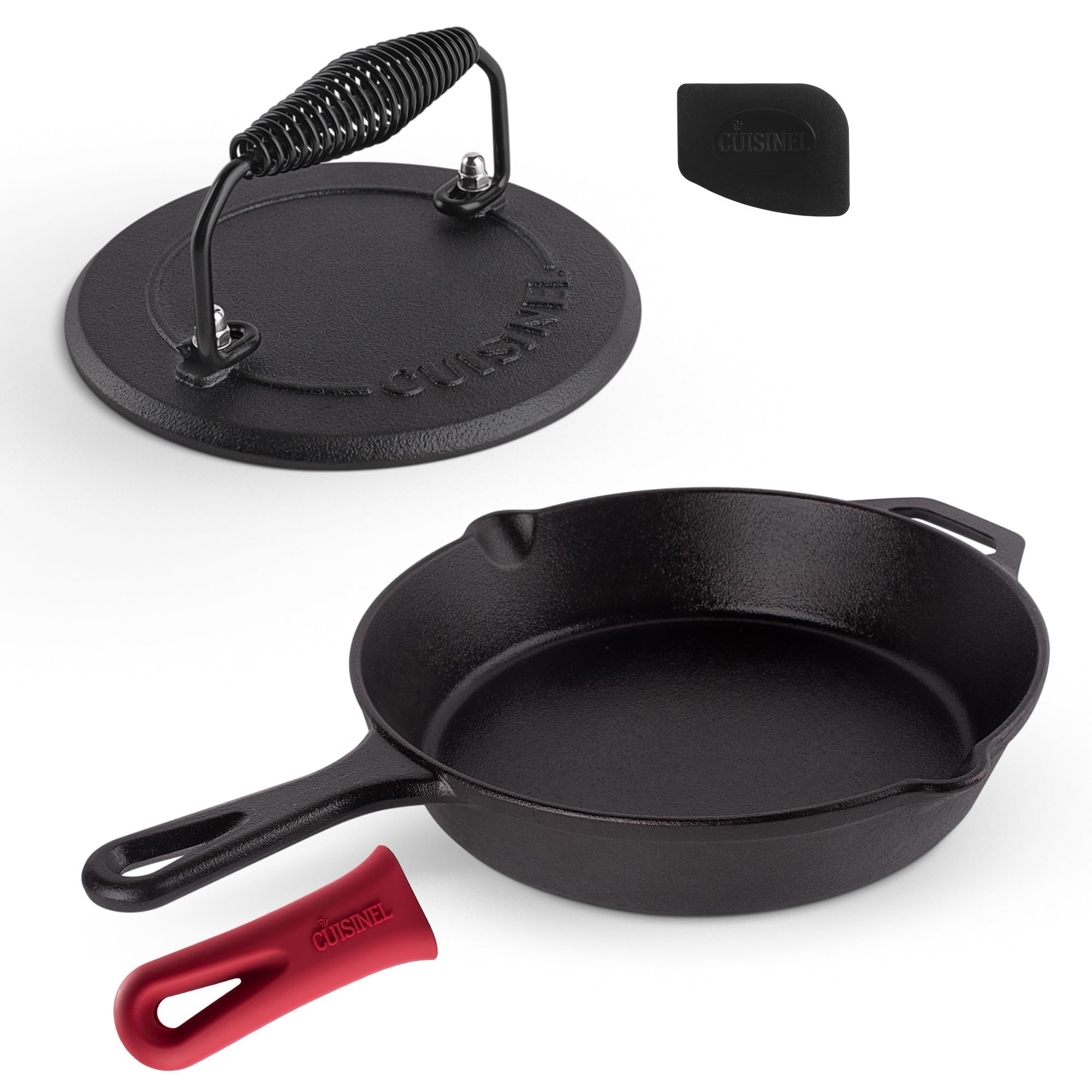 Cuisinel cast iron skillet front view showing sturdy construction and even heating