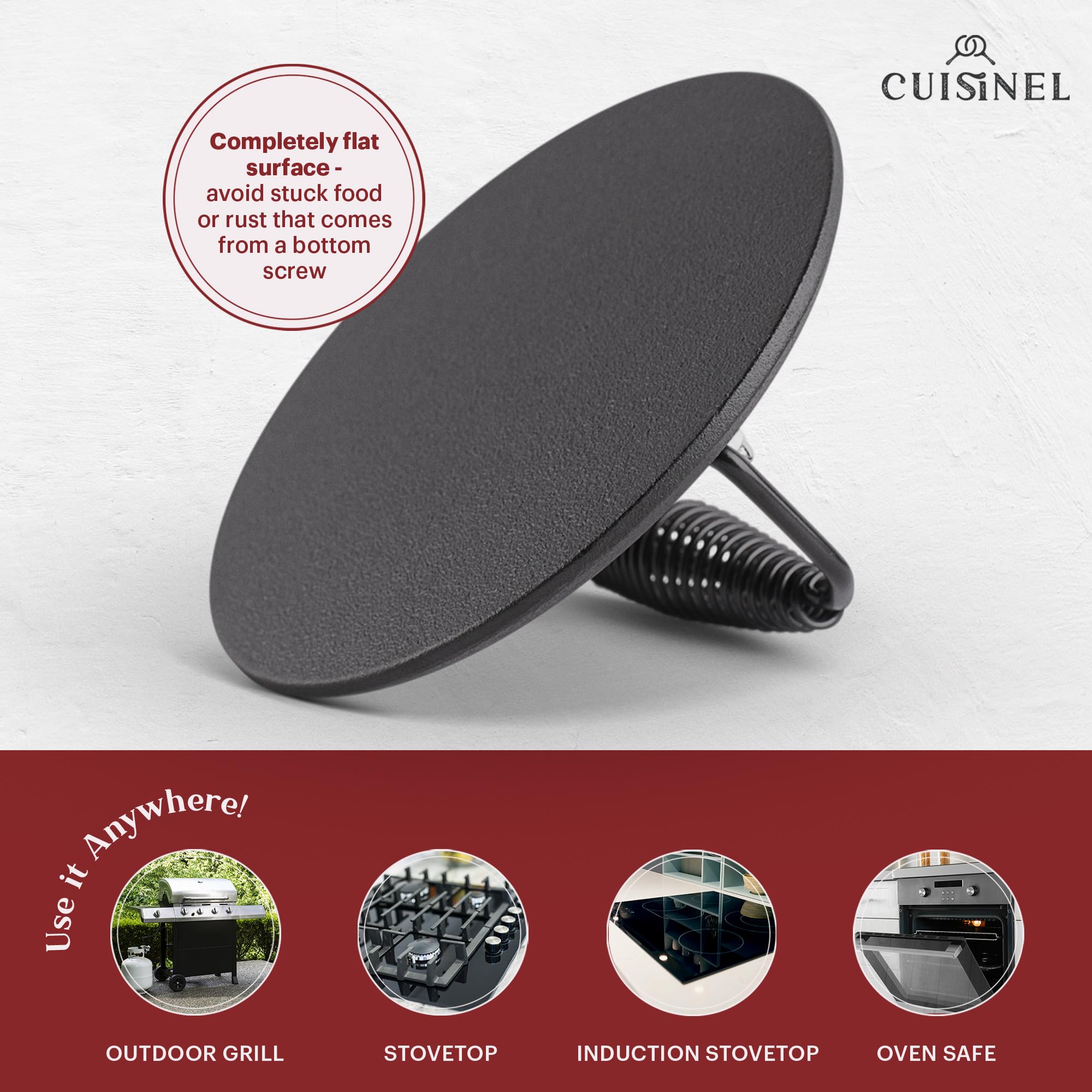 Cuisinel skillet in oven with baked dish illustrating oven-safe capability and even baking