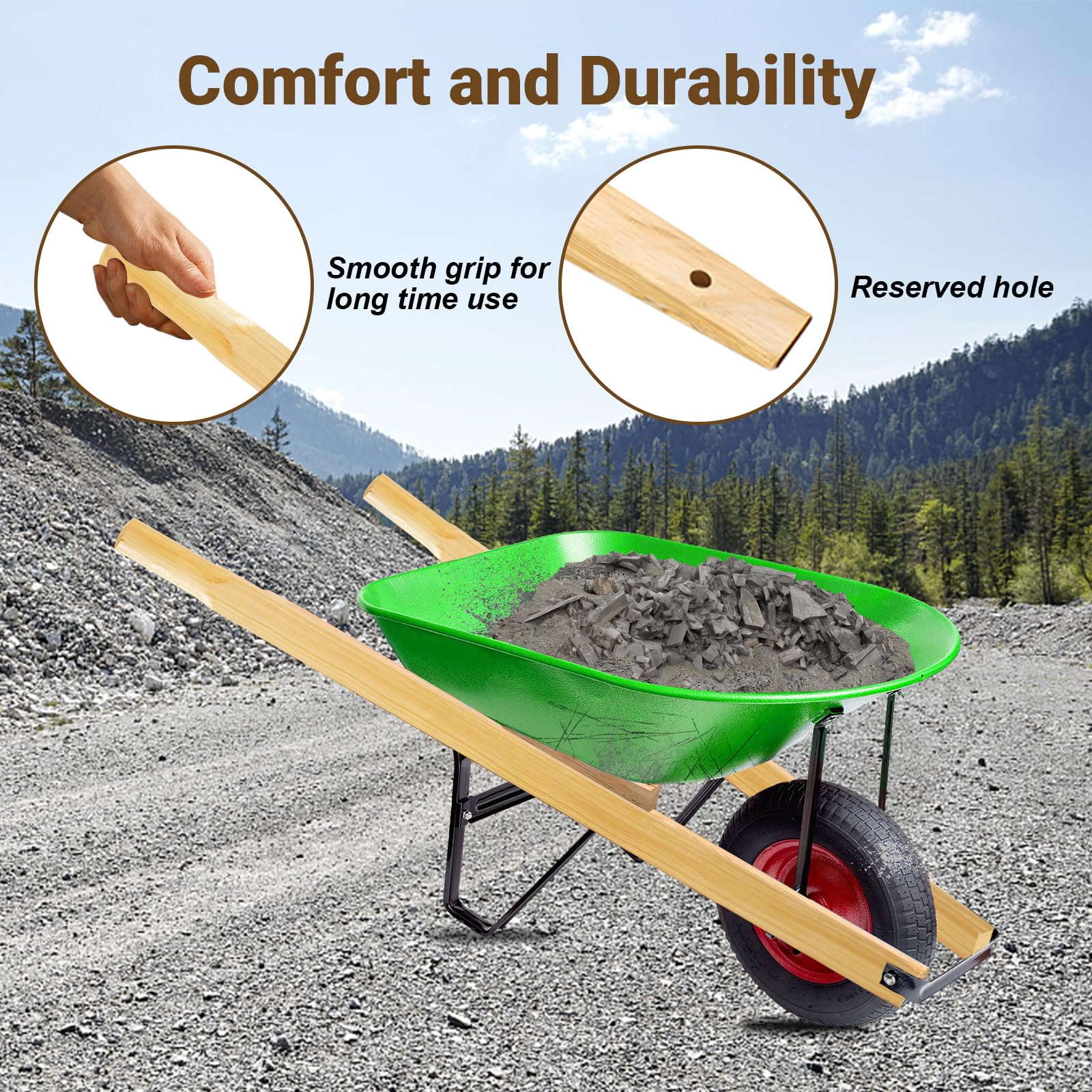 CUKBLESS wheelbarrow in garden with new handles showing improved control