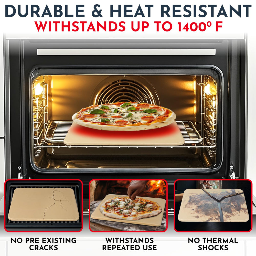 Culinary Couture pizza stone on grill demonstrating high-heat baking performance