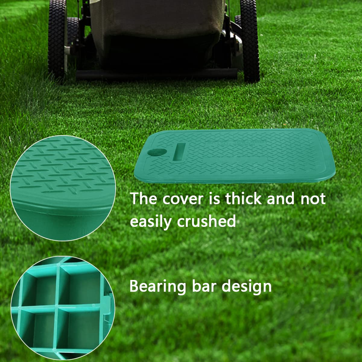 Cunguv installed in-ground cover blending with grass to prevent mower strikes