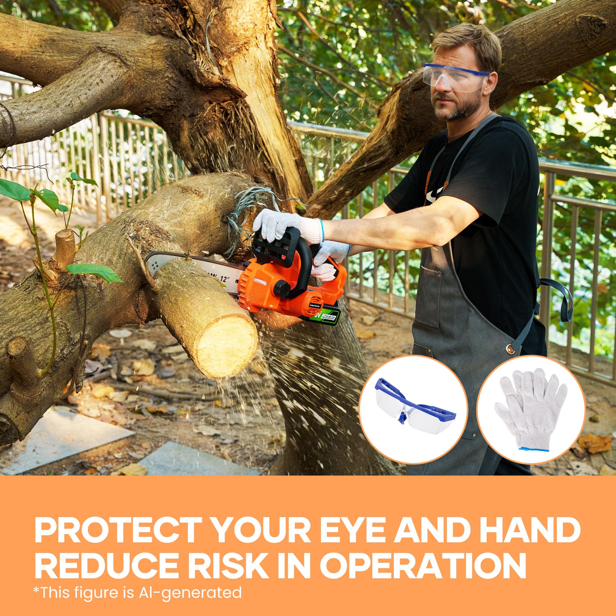 CURECURE cutting a log outdoors demonstrating efficient wood cutting performance