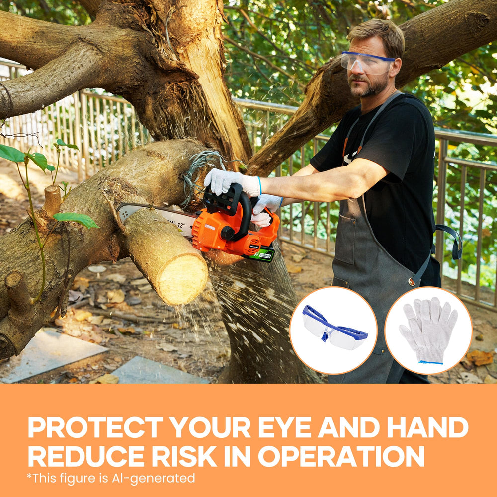 CURECURE cutting a log outdoors demonstrating efficient wood cutting performance