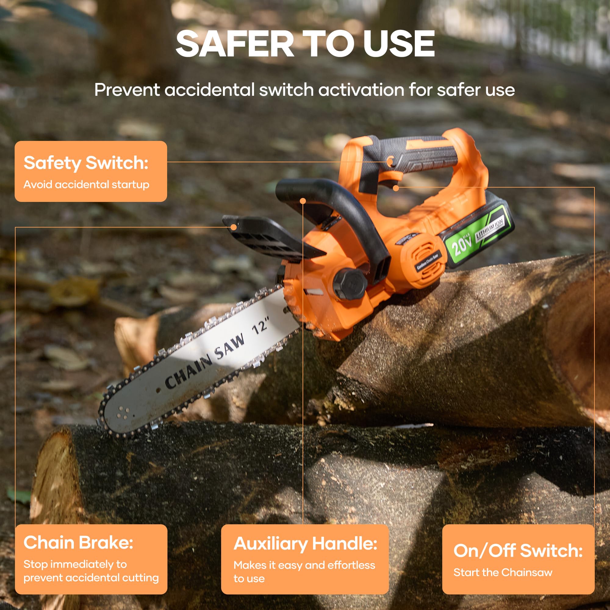 CURECURE trimming a tree in yard showing precise pruning with low vibration